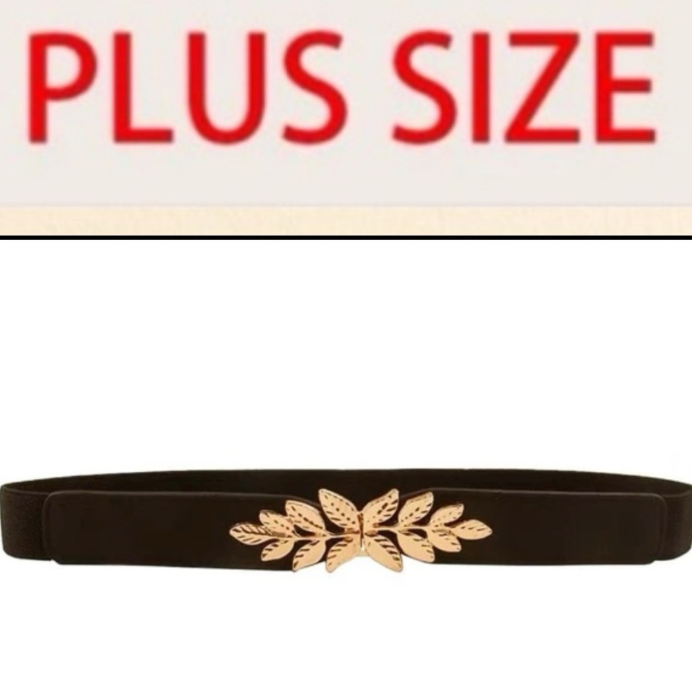 Plus Size Black Waist Belt with Gold Leaf Accent